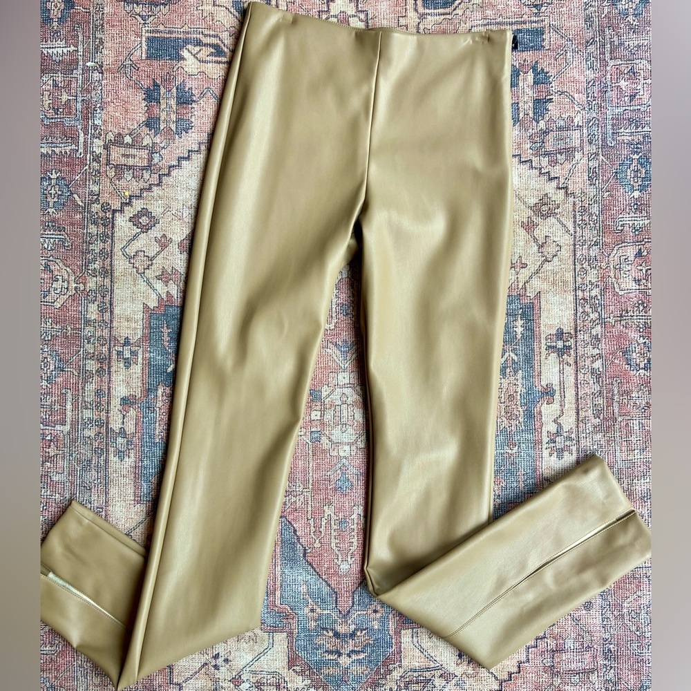 Zara Vegan Leather Beige Legging Pants 8 Tall Long